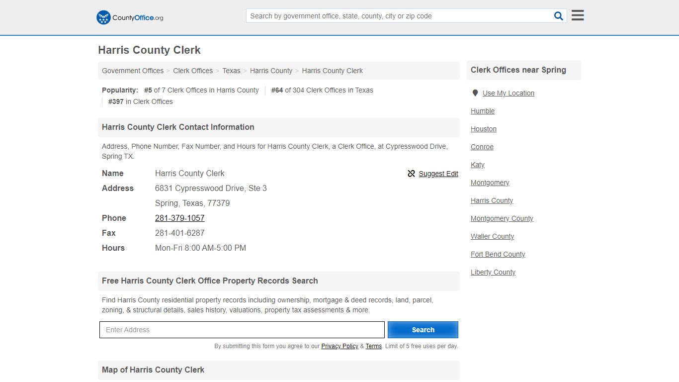 Harris County Clerk - Spring, TX (Address, Phone, Fax, and Hours)